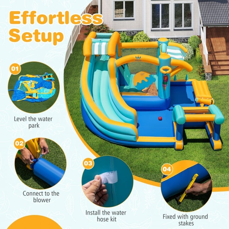 Inflatable Water Slide Bounce House Kids Jump Castle with 735W Blower