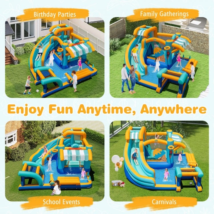 Inflatable Water Slide Bounce House Kids Jump Castle with 735W Blower