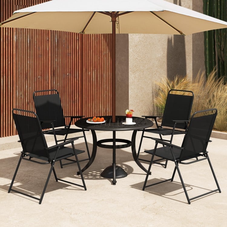 Outdoor Folding Sling Chairs Set of 4 with Armrest and Backrest-Black