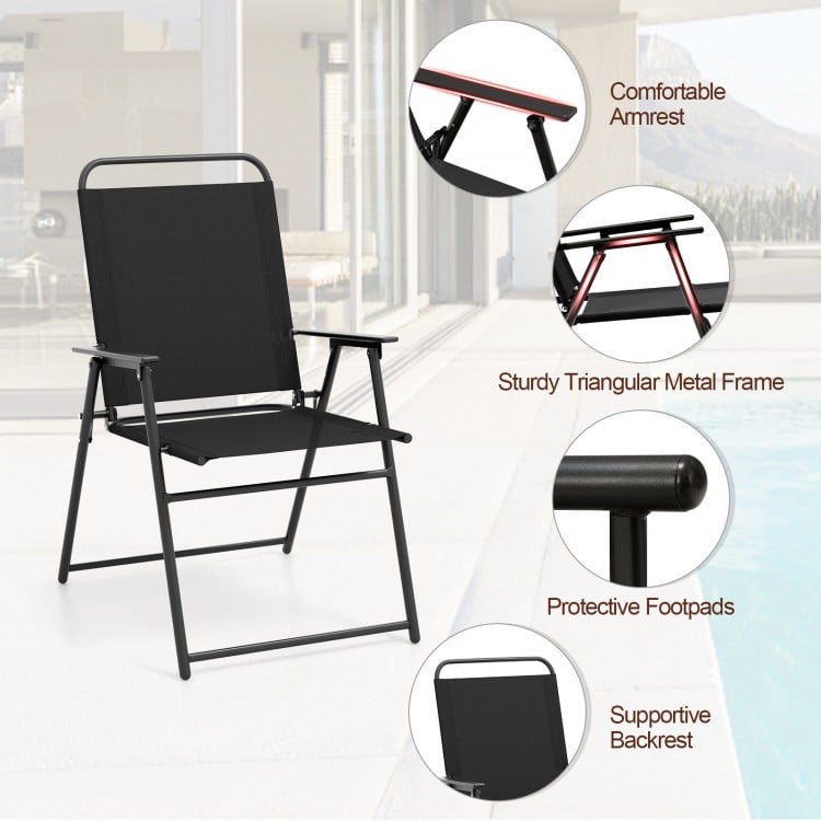 Outdoor Folding Sling Chairs Set of 4 with Armrest and Backrest-Black