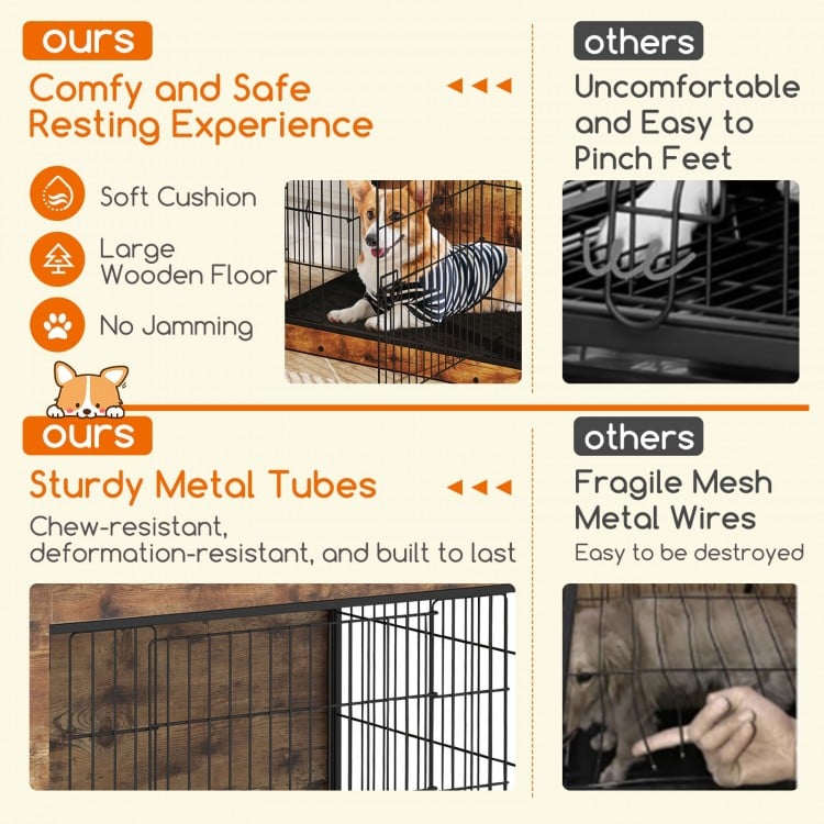 Dog Crate Furniture with Cushion and Double Doors for Small/Medium Dogs-37 Inches