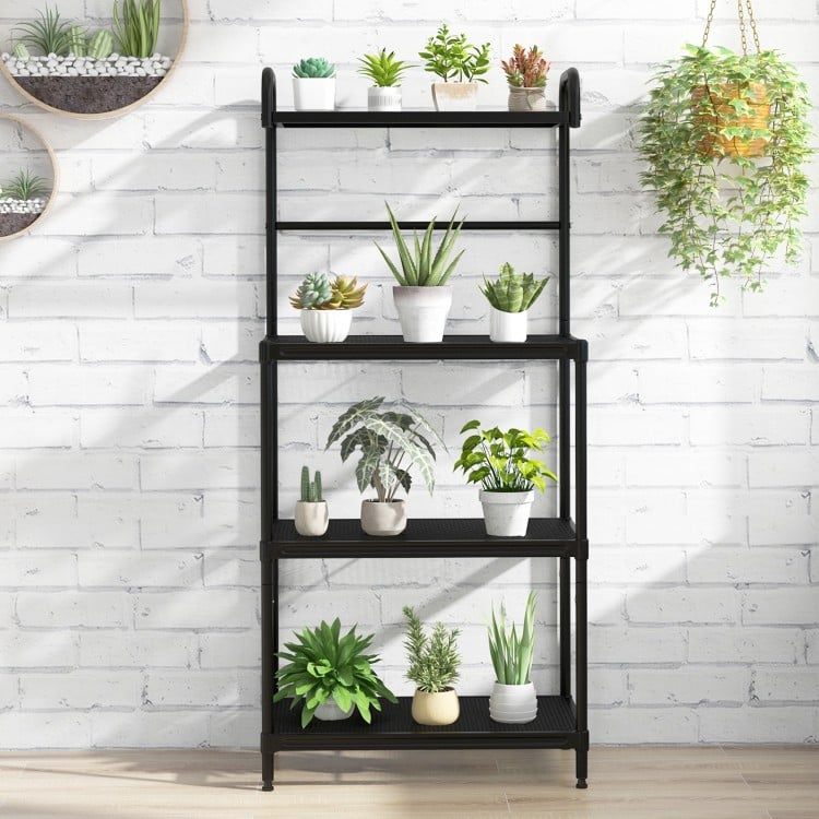 4-Tier Kitchen Microwave Storage Rack with Metal Shelves-Black