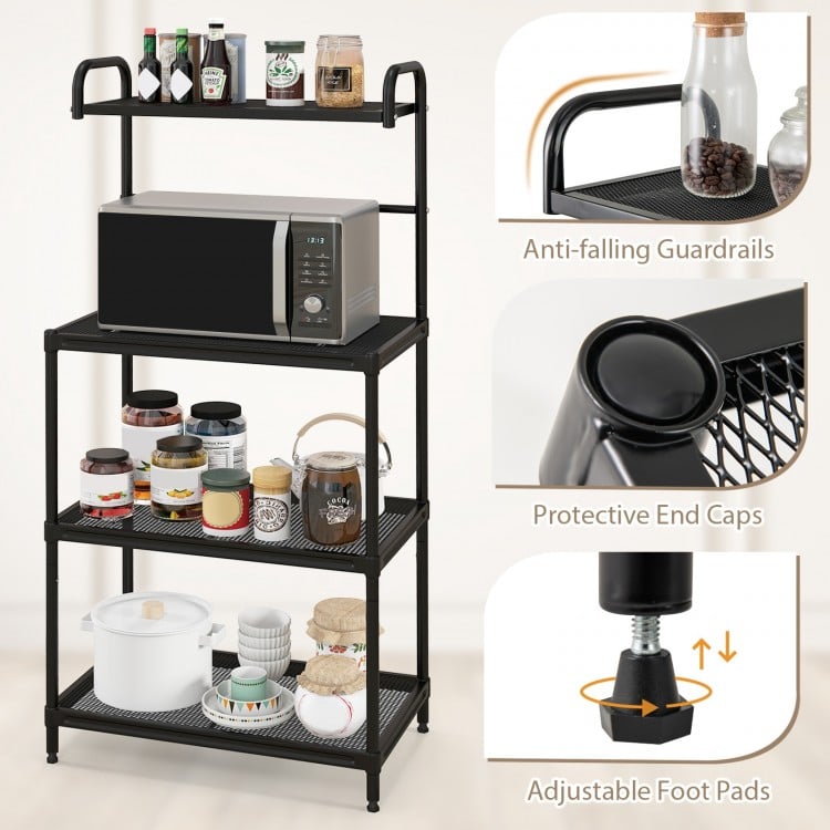 4-Tier Kitchen Microwave Storage Rack with Metal Shelves-Black