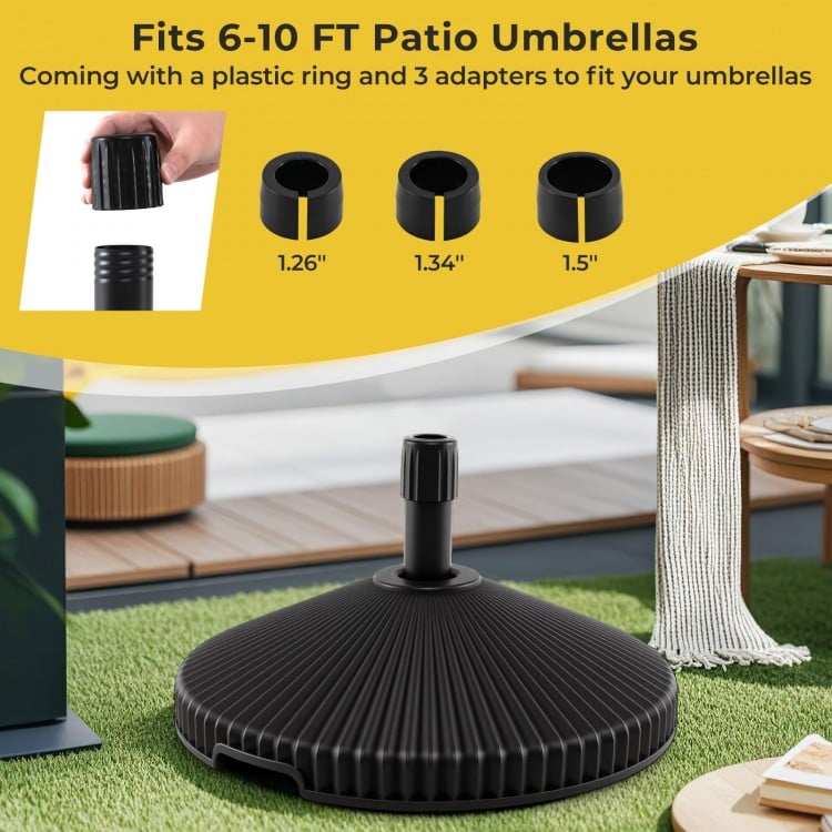 Water and Sand Filled Outdoor Umbrella Stand with Shell Texture and 3 Coupler Sizes-Black
