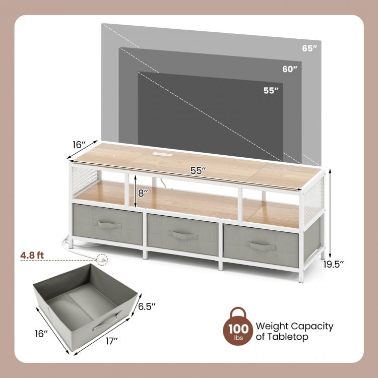 TV Stand for TVs up to 65 Inches with Power Outlets USB Charging-Natural