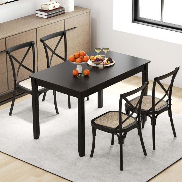 48-Inch Wooden Dining Table for 4 People Rectangular Kitchen Table with Rubber Wood Legs-Black