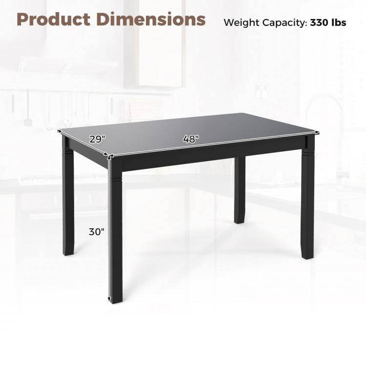 48-Inch Wooden Dining Table for 4 People Rectangular Kitchen Table with Rubber Wood Legs-Black