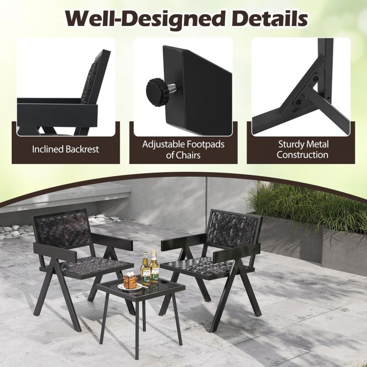 3 Pieces Patio PE Wicker Bistro Set with Quick-Drying Foam-Black