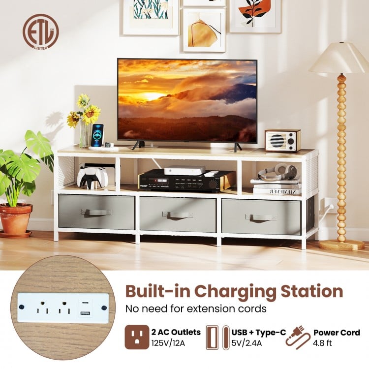 TV Stand for TVs up to 65 Inches with Power Outlets USB Charging-Natural