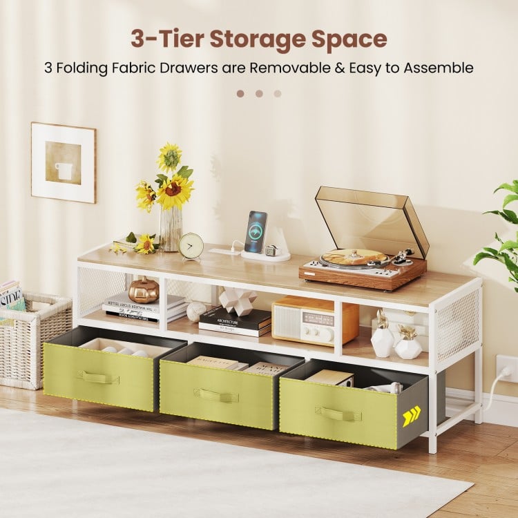 TV Stand for TVs up to 65 Inches with Power Outlets USB Charging-Natural