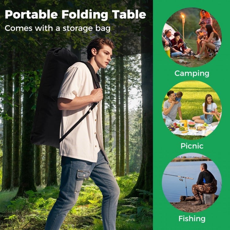 Patio Folding Camping Table with Roll-up Tabletop and Mesh Basket-Silver