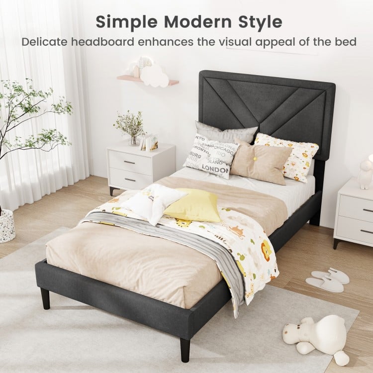 Upholstered Platform Bed with Tufted Headboard and Wooden Slats-Twin Size
