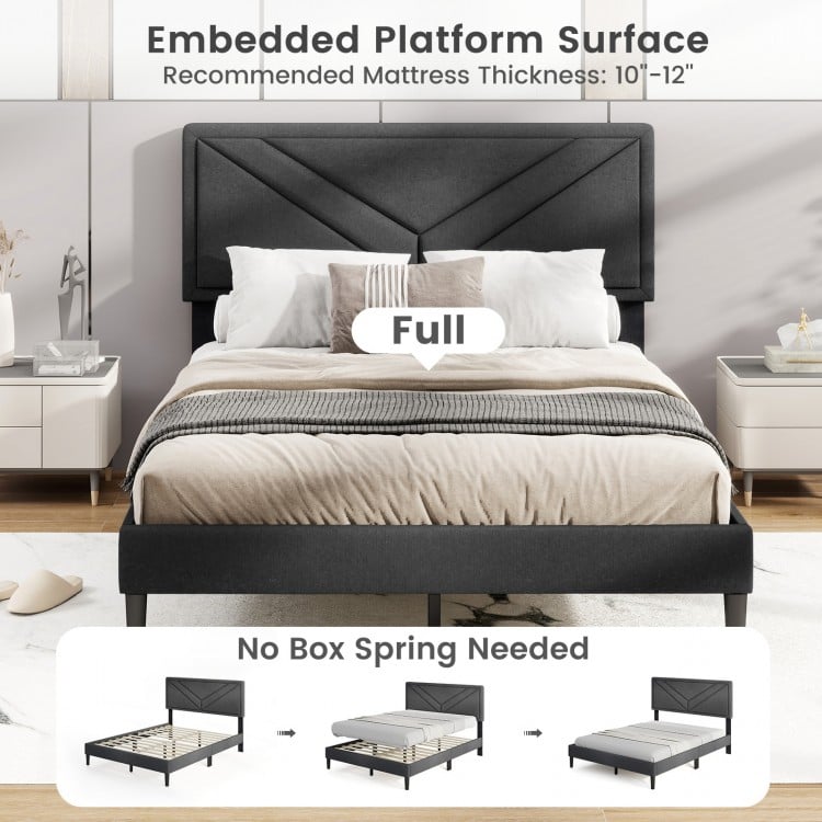 Upholstered Platform Bed with Tufted Headboard and Wooden Slats-Full Size
