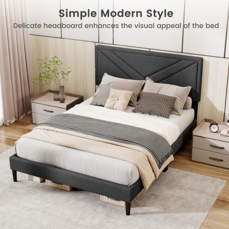 Upholstered Platform Bed with Tufted Headboard and Wooden Slats-Full Size