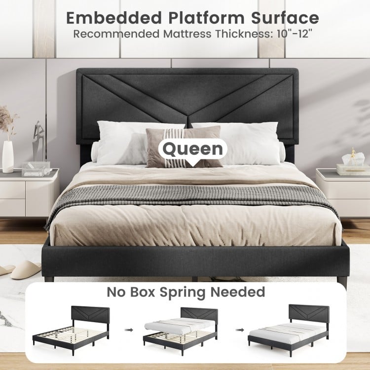 Upholstered Platform Bed with Tufted Headboard and Wooden Slats-Queen Size