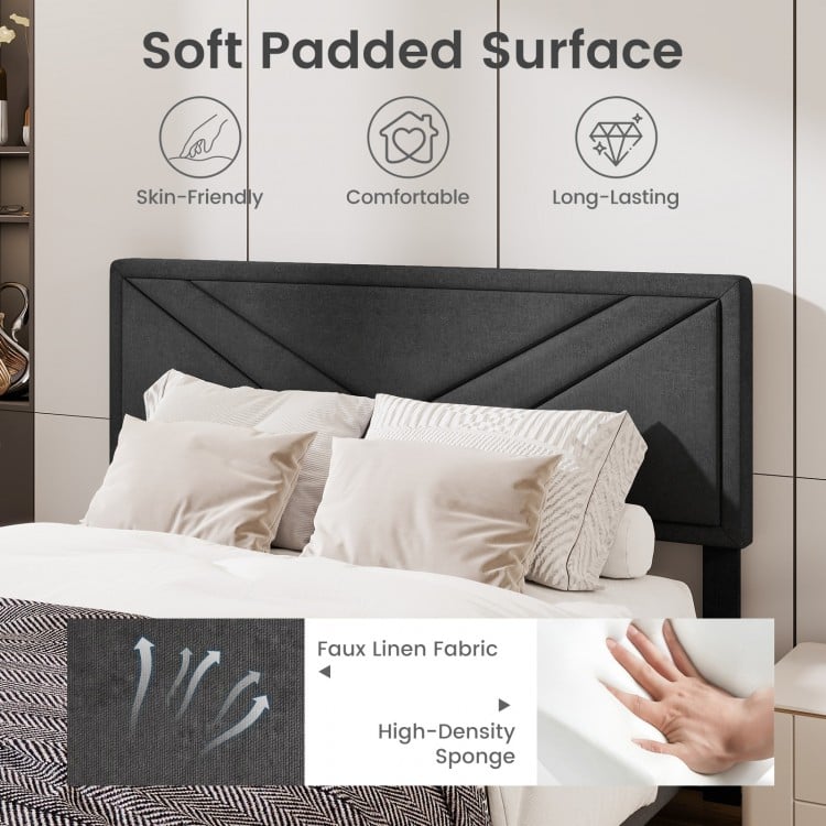 Upholstered Platform Bed with Tufted Headboard and Wooden Slats-Queen Size