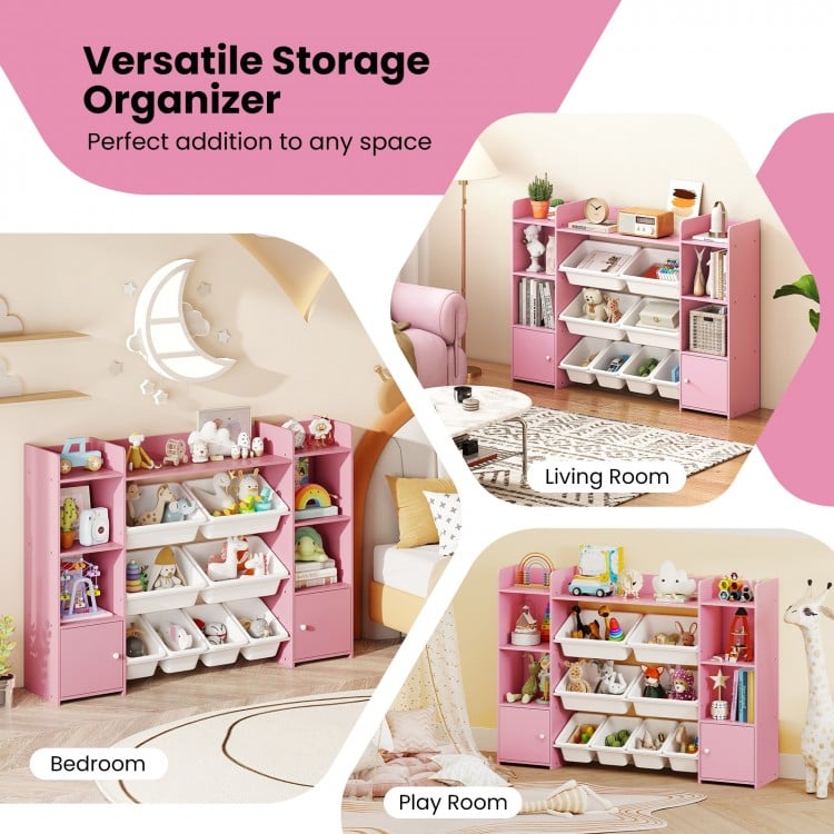 56 inch Large Toy Storage Organizer with 8 Removable Bins and Bookshelf-Pink