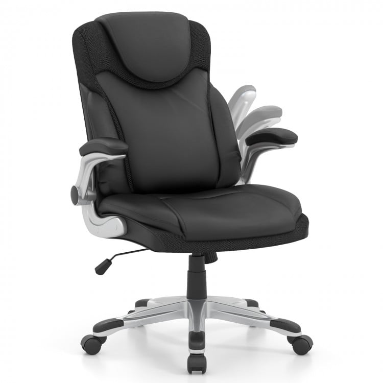 Ergonomic Office PU Leather Executive Chair with Flip-up Armrests and Rocking Function-Black