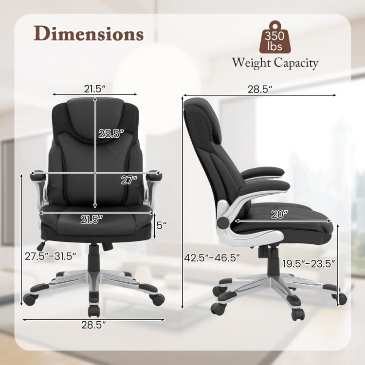 Ergonomic Office PU Leather Executive Chair with Flip-up Armrests and Rocking Function-Black