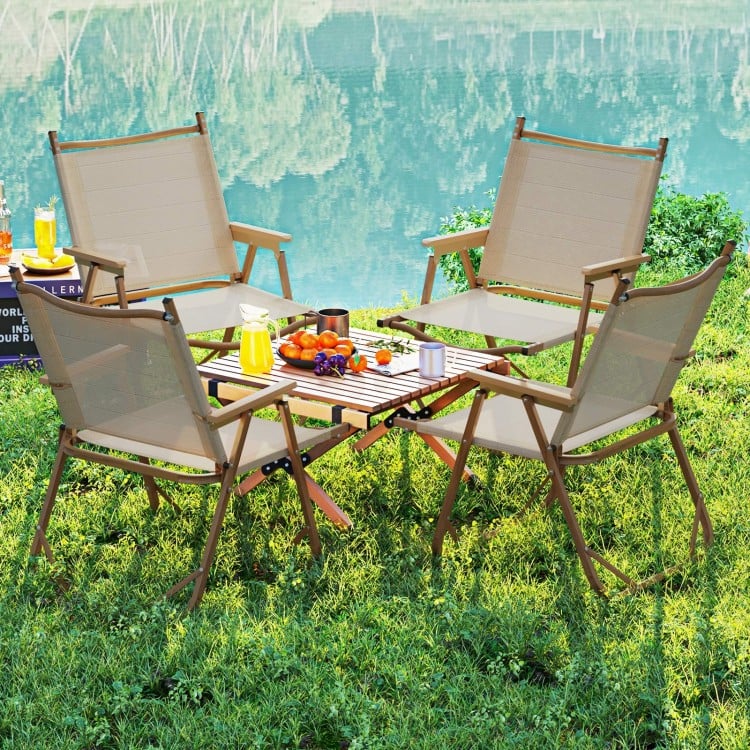 Folding Camp Chairs Set of 2 Lightweight Beach Chairs-Beige
