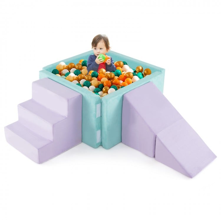 3-in-1 Suede Fabric Soft Play Set Foam Climbing Blocks for Toddlers-Purple