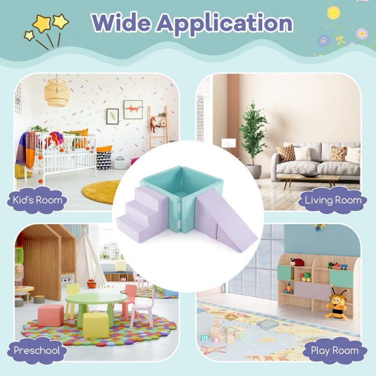 3-in-1 Suede Fabric Soft Play Set Foam Climbing Blocks for Toddlers-Purple