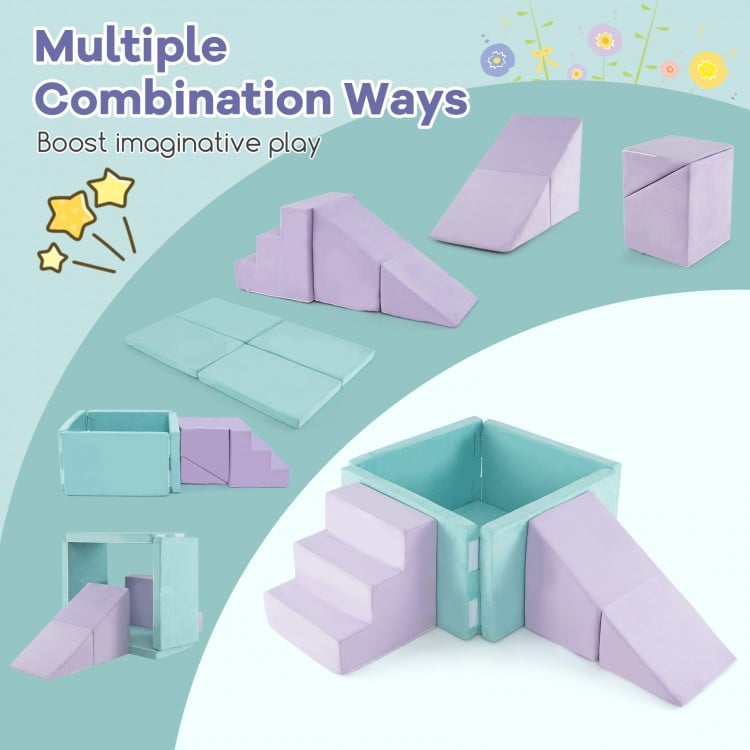 3-in-1 Suede Fabric Soft Play Set Foam Climbing Blocks for Toddlers-Purple