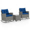 3-Piece Patio Rattan Roker Chairs with Tempered Glass Table and Soft Cushions-Dark Blue