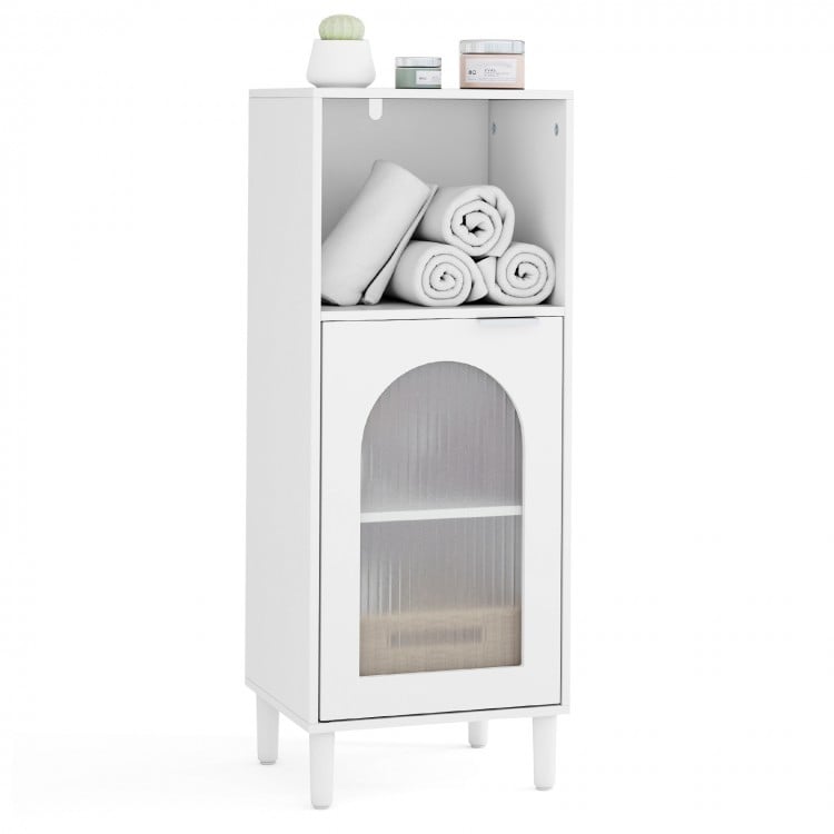 Bathroom Floor Cabinet Wood Side Storage Organizer with Adjustable Shelf-White