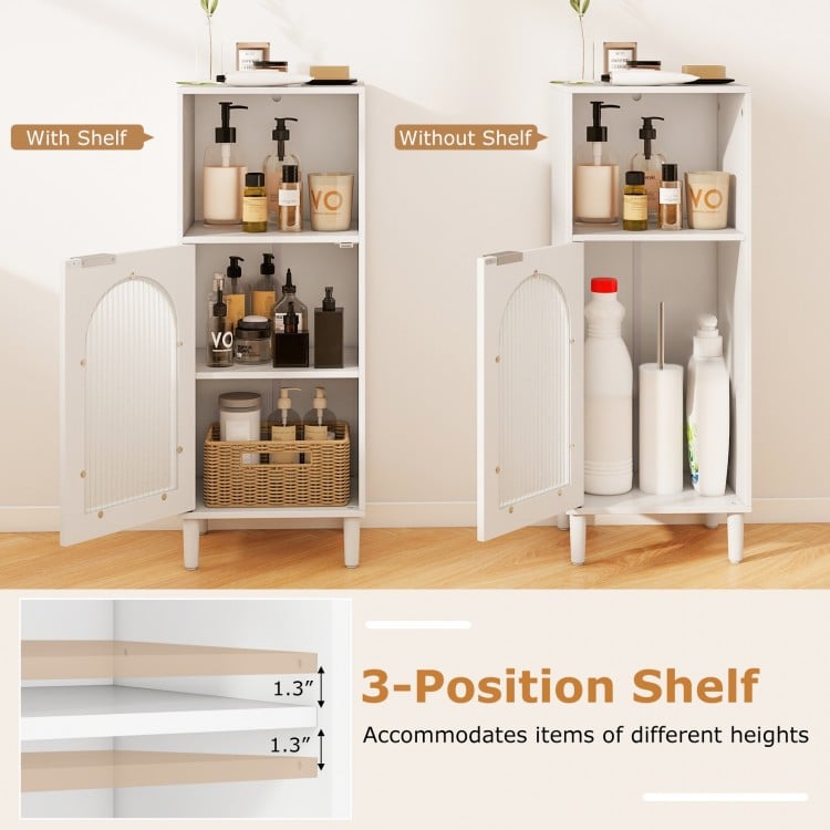 Bathroom Floor Cabinet Wood Side Storage Organizer with Adjustable Shelf-White