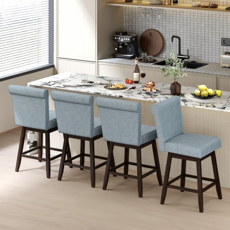 27 Inch Counter Height Bar Chairs with Rubber Wood Legs Set of 2-Gray