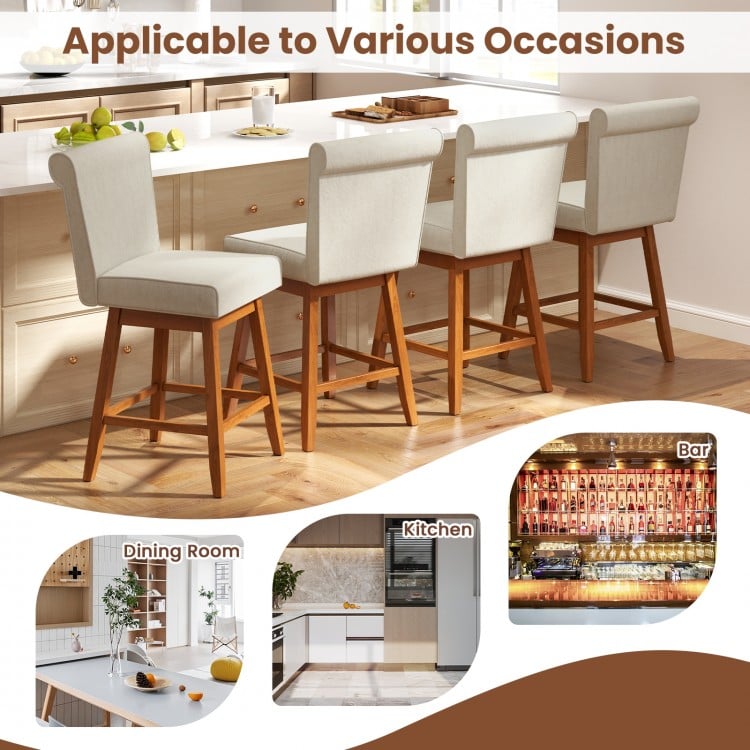 27 Inch Counter Height Bar Chairs with Rubber Wood Legs Set of 2-Beige