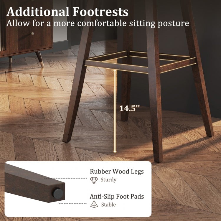 Swivel Bar Stools Set of 2 with Footrest and Rubber Wood Legs-Brown