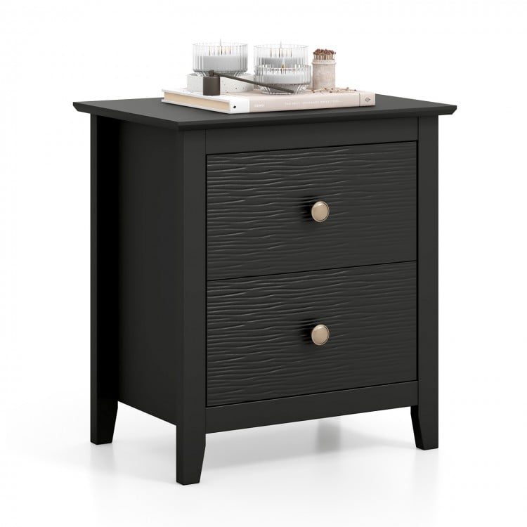 Modern Nightstand with 2 Drawers for Small Spaces-Black
