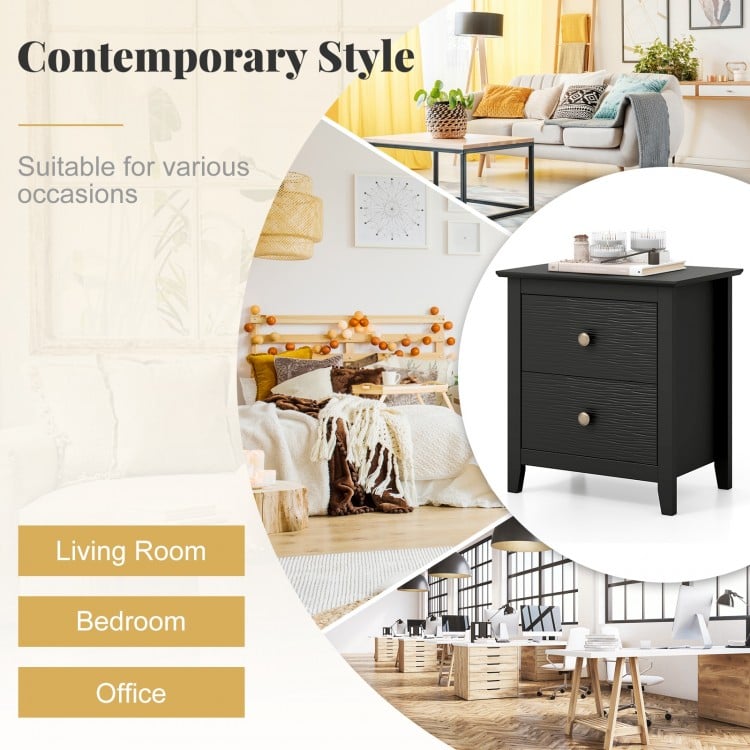 Modern Nightstand with 2 Drawers for Small Spaces-Black