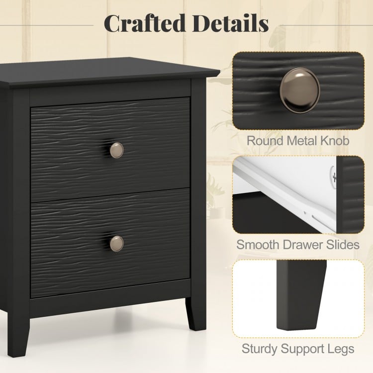 Modern Nightstand with 2 Drawers for Small Spaces-Black