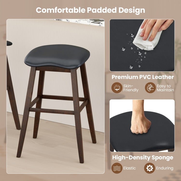 Swivel Bar Stools Set of 2 with Padded Contoured Seat and Footrest-Black & Brown