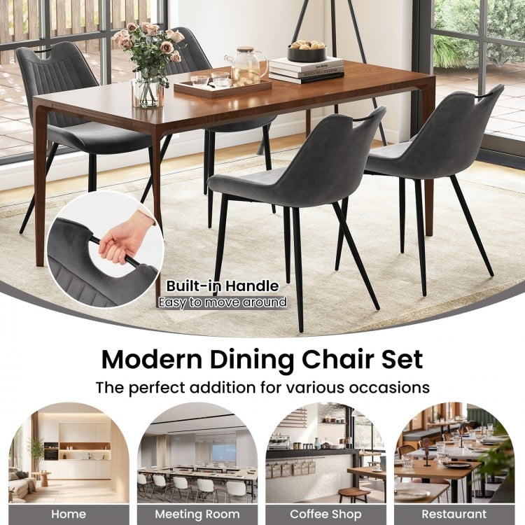 Dining Chair Set of 4 Faux Leather Upholstered Kitchen Chairs with Metal Legs-Gray