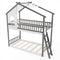 Twin over Twin House Bunk Bed with Roof and Guardrails for Kids-White & Gray