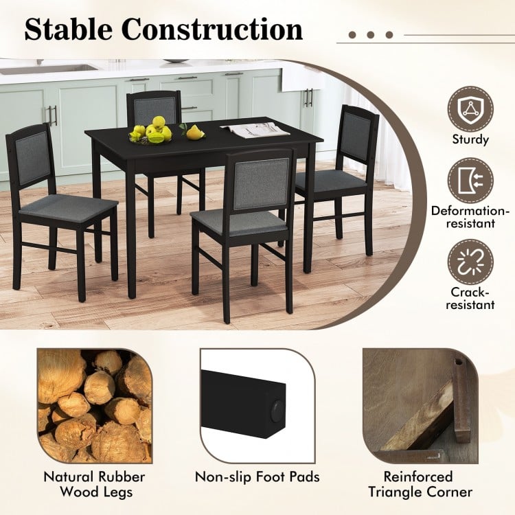 5-Piece Dining Set for 4 with Rubber Wood Legs for Small Dining Room-Gray