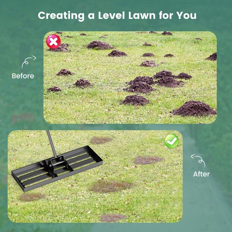 30 x 10 Inch Lawn Leveling Rake with Ergonomic Handle-Black