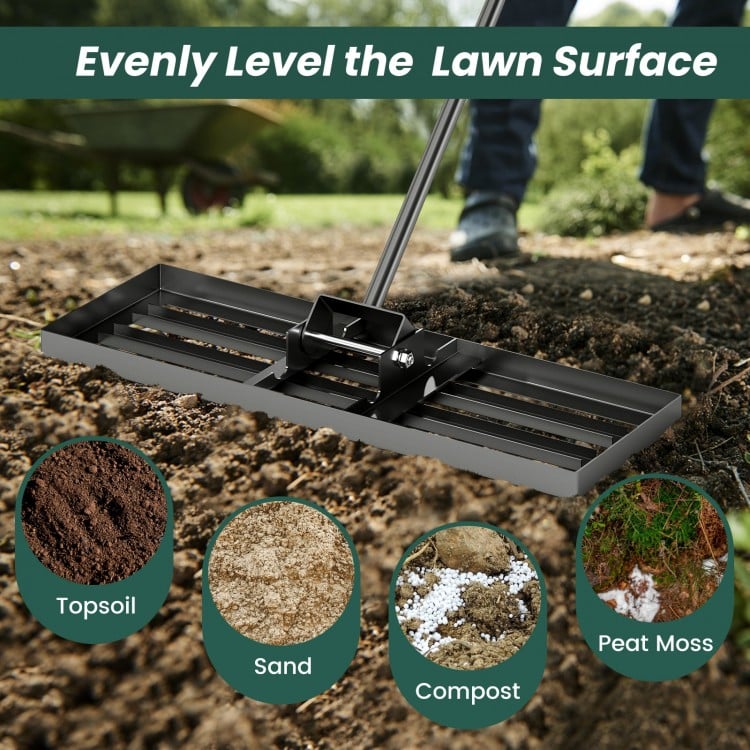 30 x 10 Inch Lawn Leveling Rake with Ergonomic Handle-Black