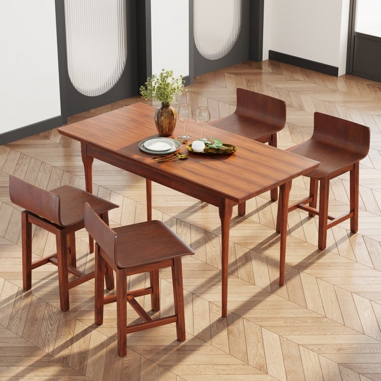 Swivel Dining Chair Set of 2 with Low Back and Curved Seat-Walnut