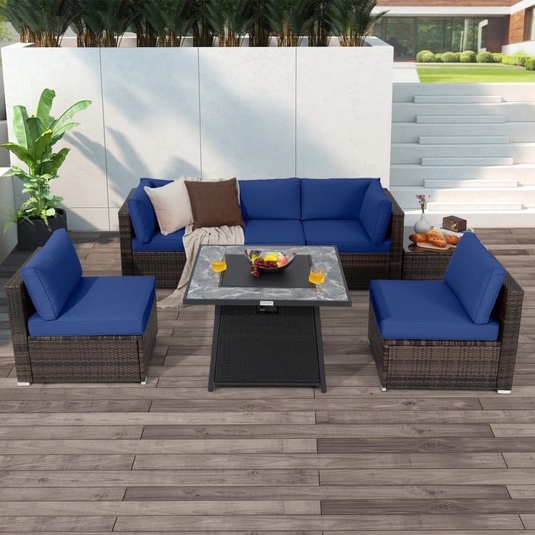 7 Pieces Patio Furniture Set with 35 Inches 50000 BTU Propane Gas Fire Pit Table and Waterproof Cover for Firpit-Red
