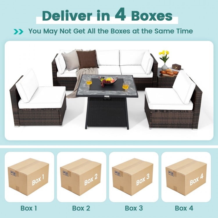 7 Pieces Patio Furniture Set with 35 Inches 50000 BTU Propane Gas Fire Pit Table and Waterproof Cover for Firpit-Red