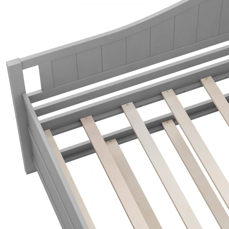 Twin Size Daybed with Trundle and Slats Support on Wheels-Gray