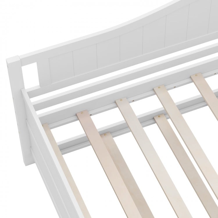 Twin Size Daybed with Trundle and Slats Support on Wheels-White