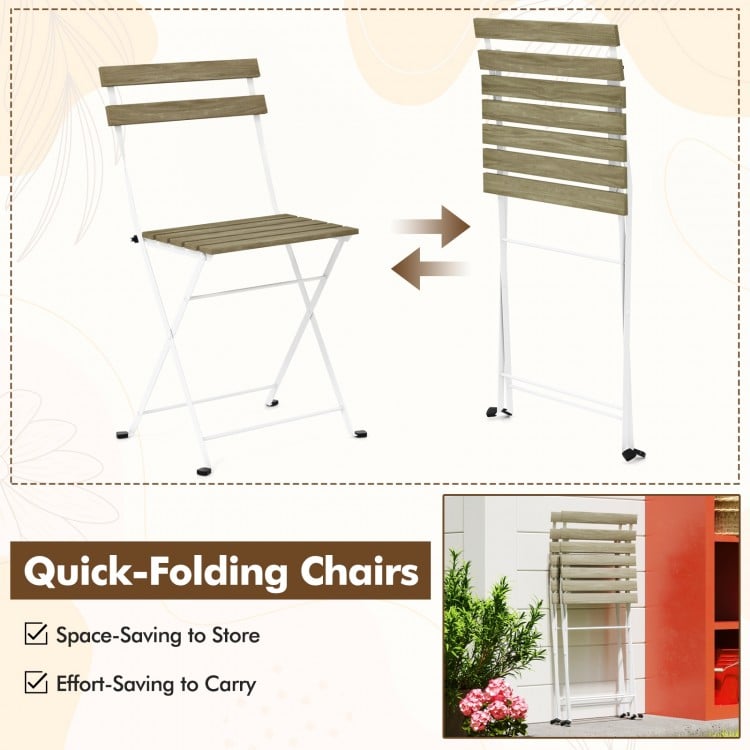 3 Piece Patio Acacia Wood Bistro Set with Slatted Seat and Tabletop-Gray