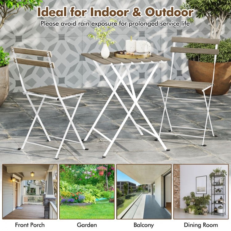 3 Piece Patio Acacia Wood Bistro Set with Slatted Seat and Tabletop-Gray