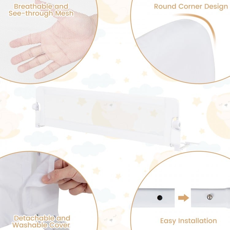 71-Inch Foldable Bed Rail Swing Down Baby Bed Guard Rail with Adjustable Safety Strap-White